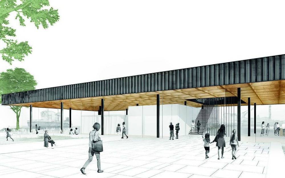 Im neu geplanten Eingangsbereich am Schiffshebewerk Henrichenburg soll es unter anderem ein große Dachterrasse geben.