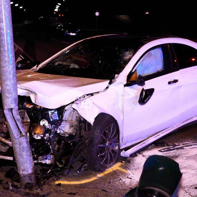 Ein weißer Mercedes krachte bei dem Unfall in Marl gegen einen Ampelmast.