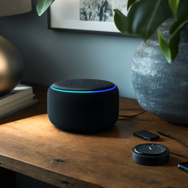 Regal mit einem Smartspeaker.