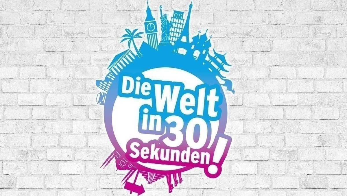 Das Logo von 'Die Welt in 30 Sekunden' vor einer hellgrauen Mauer.