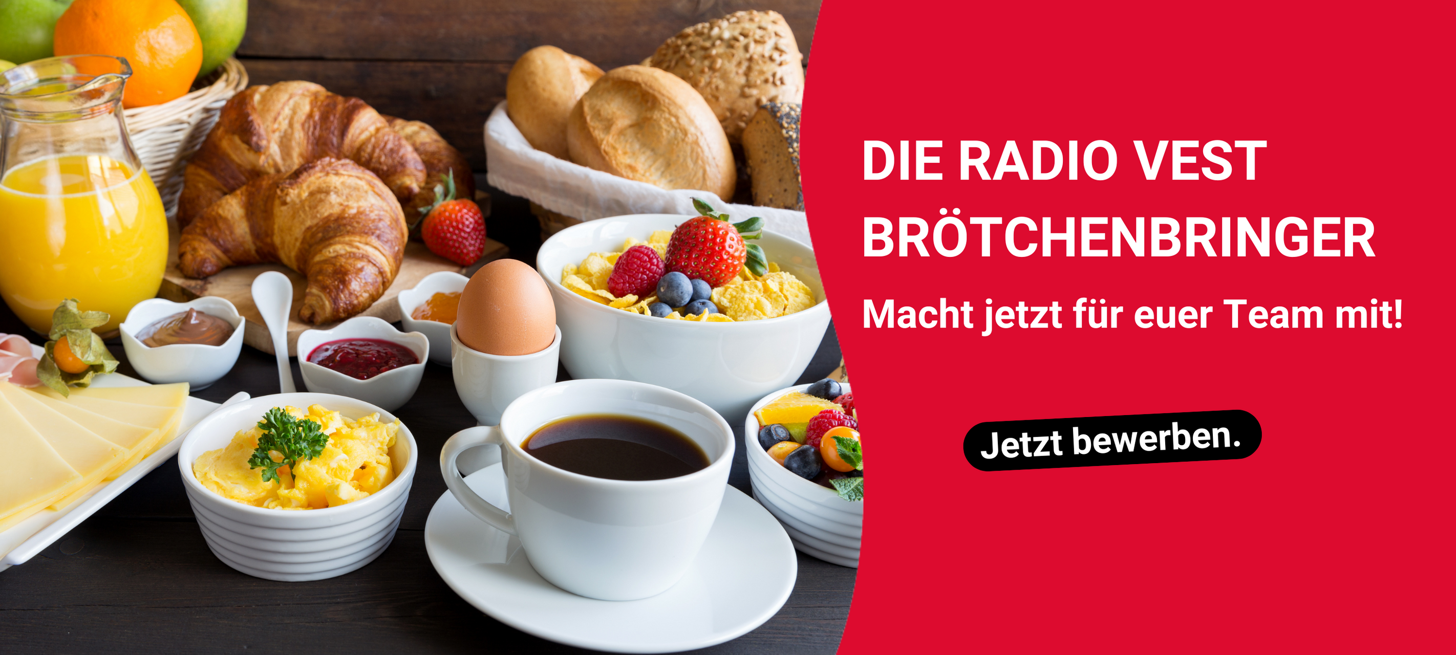 Macht jetzt mit und mit etwas Glück kommen die Brötchenbringer von Radio Vest zu euch ins Büro.