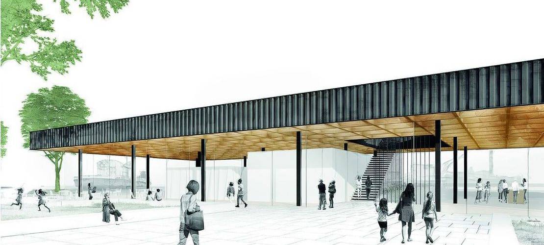 Im neu geplanten Eingangsbereich am Schiffshebewerk Henrichenburg soll es unter anderem ein große Dachterrasse geben.