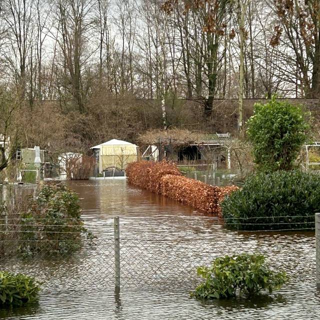 Die Kleingartenanlage "Im Lippegrund" in Dorsten steht fast komplett unter Wasser.