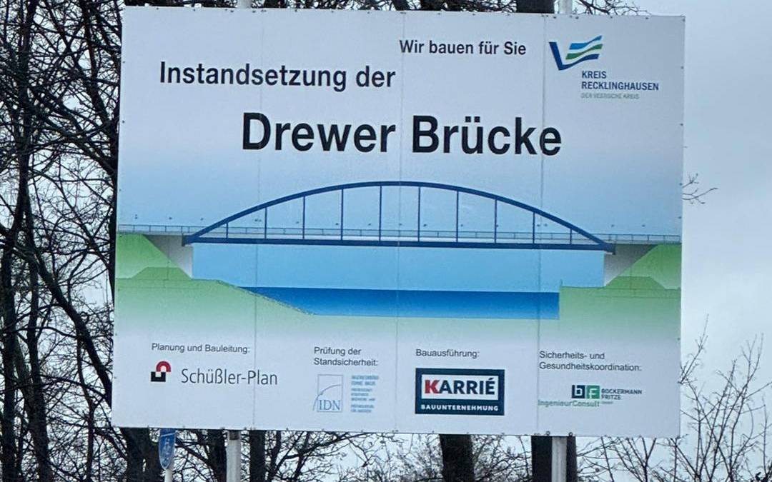 Symbolbild: Baustellenschild Drewer Brücke in Marl.