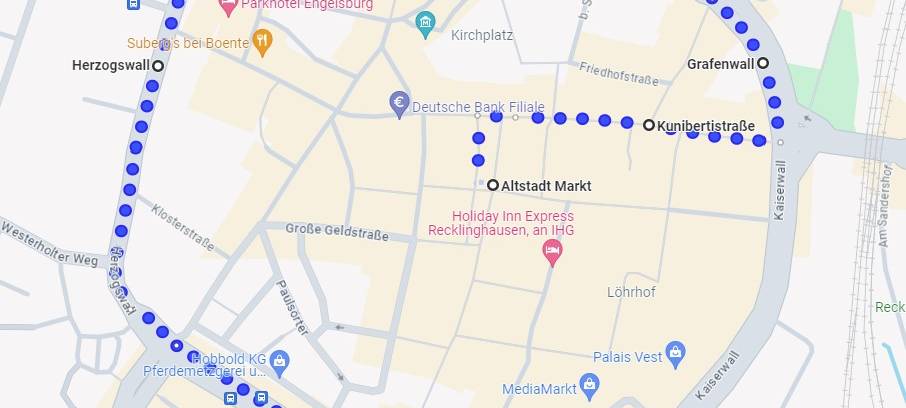 Die Route der Demo in Recklinghausen führt vom Altstadtmarkt über den Wallring zum Rathausplatz.