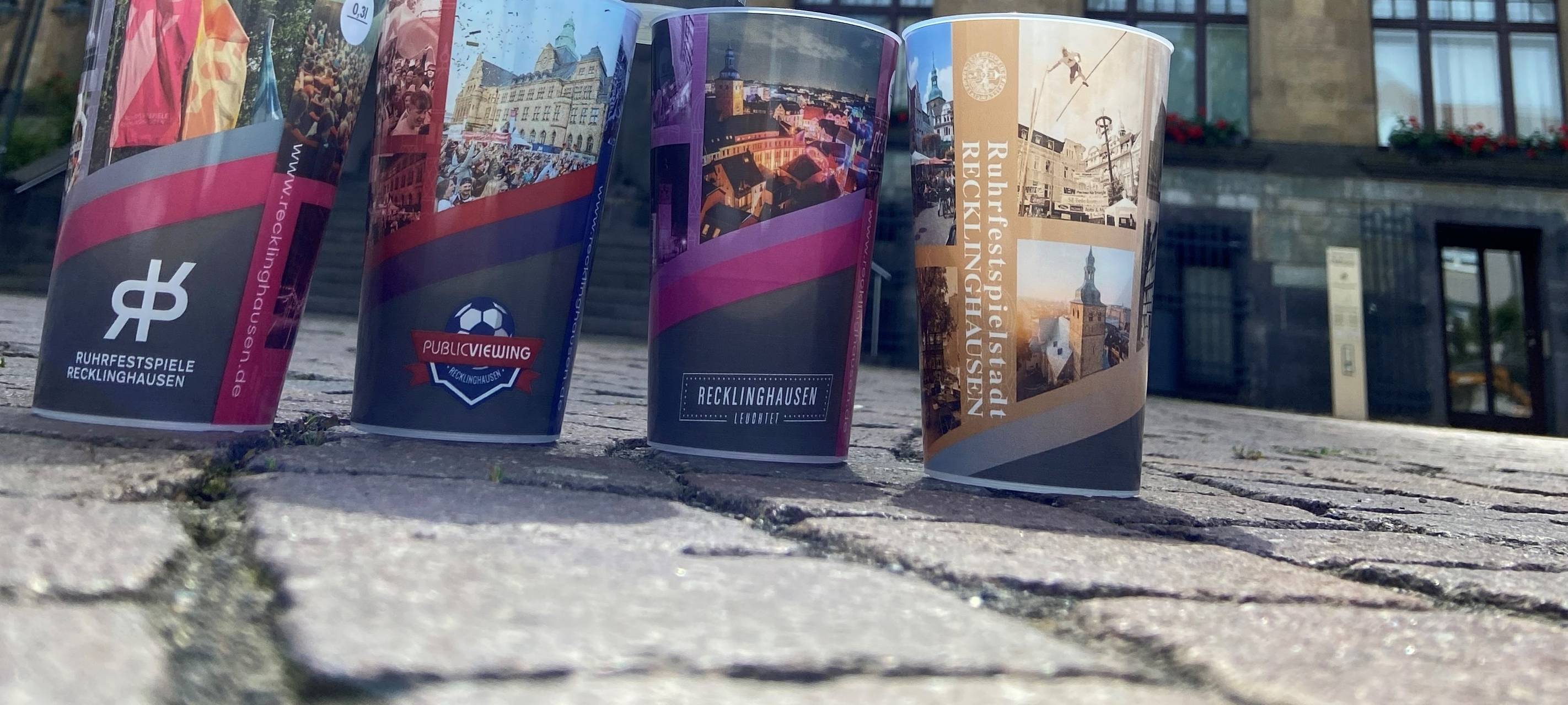 Public Viewing: Mehrwegbecher mit Recklinghausen-Motiven