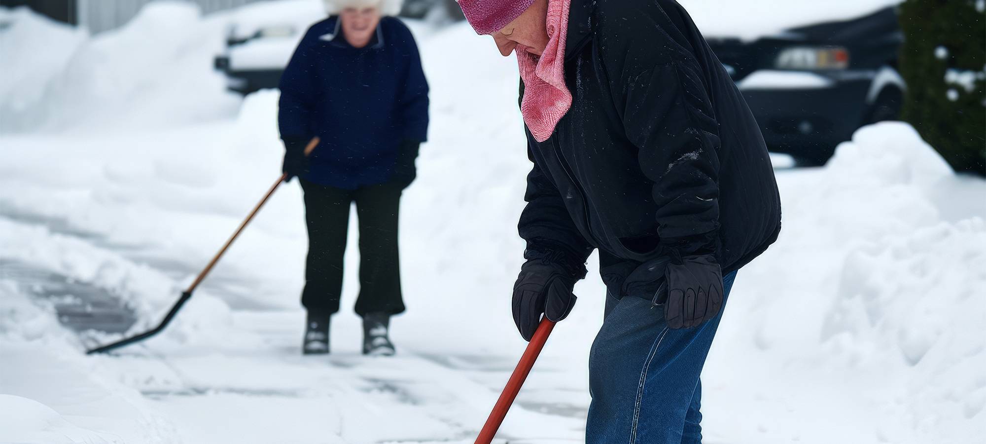 Schaufel und Schnee im Winter.