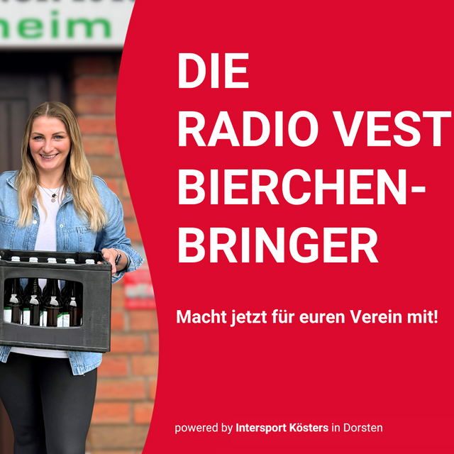 Die Radio Vest Bierchenbringer vor einem Vereinsheim.